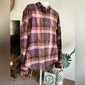 Flylow Stylish Plaid Button-Down Shirt - Orange and Purple